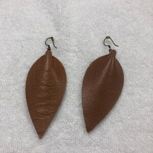 Magnolia Brown Leather Leaf Earrings